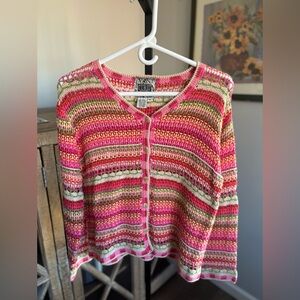 VINTAGE CURIO KNITTED COTTAGE CORE STRAWBERRY SHORTCAKE BUTTON UP CARDIGAN